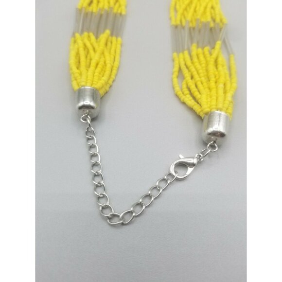 Multi-Strand Necklace Yellow Seed Bead Silver Tubes and Balls - Picture 6 of 6